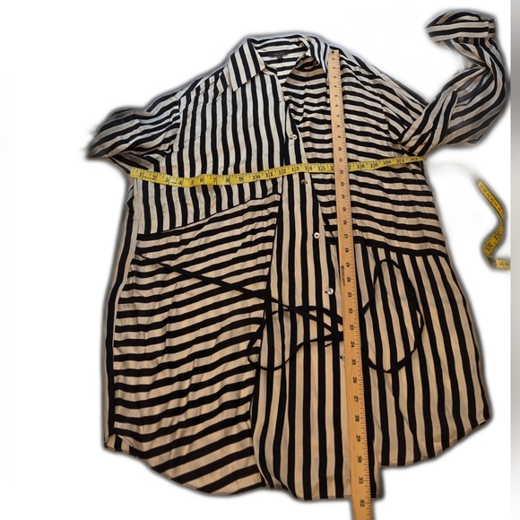 Massimo Dutti Satiny Black and Cream Striped Lounge Jacket/shirt Lg - Picture 5 of 15